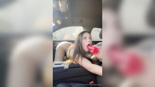 Lauren Alexis Sucking & Deep Throating Dick Shaped Candy In Car