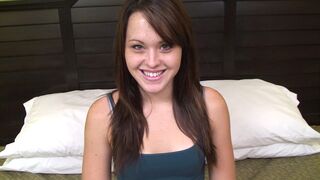 18 yr old with a shaved pussy sucks cock